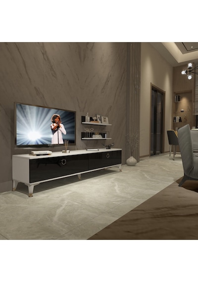 Decoraktiv Eko 4 Mdf Std Gold Tv Ünitesi Tv Sehpası Beyaz - Siyah