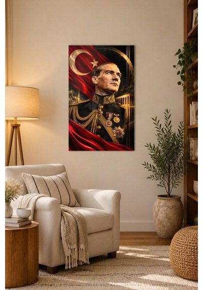 Atatürk Temalı Baskılı Cam Tablo - Uv Baskı Dekoratif Duvar Tablosu