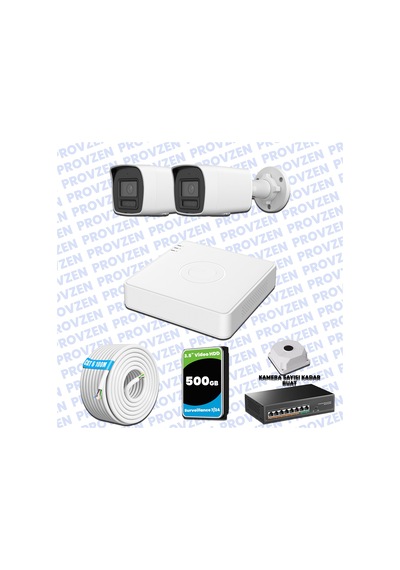 Provzen Hikvision Hibrit Ip Colorvu 2 Kameralı Güvenlik Kamerası Mikrofonlu Olay Anında Bildirim