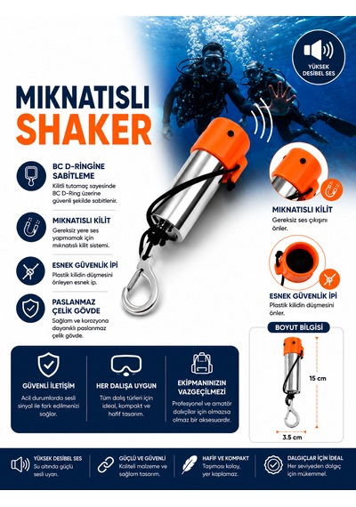 Dalış Shaker Çıngırak Mıknatıslı Turuncu Paslanmaz Çelik