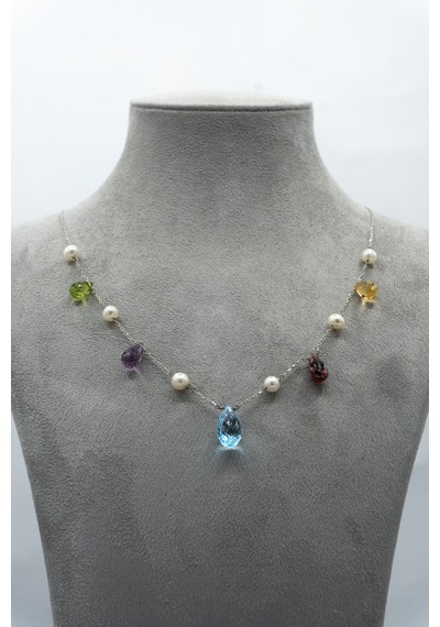 Doğan Diamond 925 Ayar Gümüş 12 Ct Yarı Değerli Doğal Taşlı & İncili Damla Kolye- Collezione Del Festival