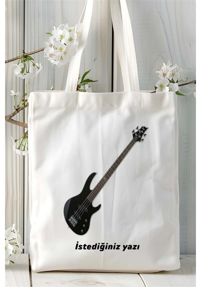 Art Hediye Elektrogitar Baskılı Bez Çanta Kişiye Özel Model 1 Çok Renkli