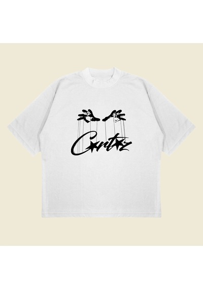 Startmore Corteiz Puppeteer Baskılı Oversize Unisex Pamuklu Nefes Alan Kalın Kumaşlı Beyaz
