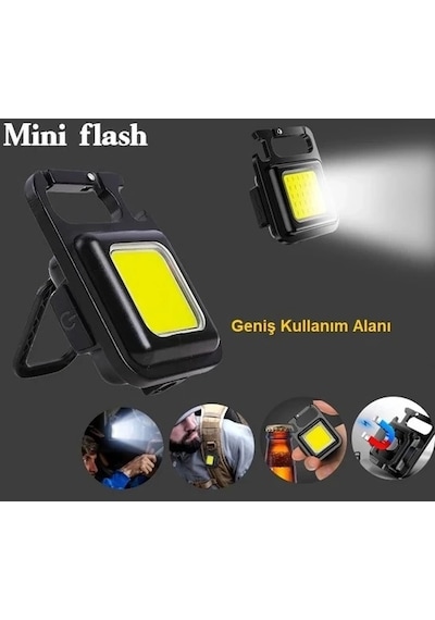 30 Ledli Mıknatıslı Anahtarlık Flash Kamp Lambası Askılı Kapak Açacaklı Şarjlı Fener