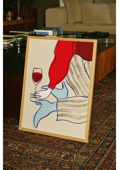 Wine Women Temalı Dekoratif Poster Tablo Ahşap Çerçeveli