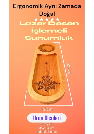 İkili Lazer Işlemeli Doğal Sunumluk 34 x 12 CM