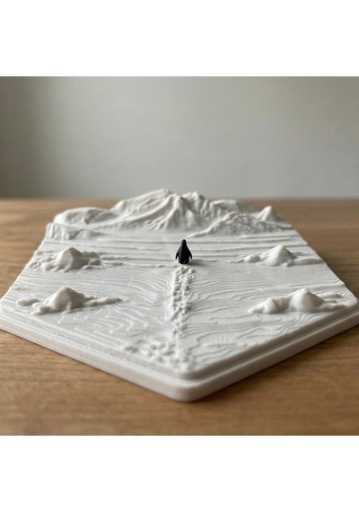 3d Tasarım Penguen Ve Karlı Dağ Manzaralı Dekoratif Biblo - Minimalist Masa Üstü Aksesuarı 15x15cm