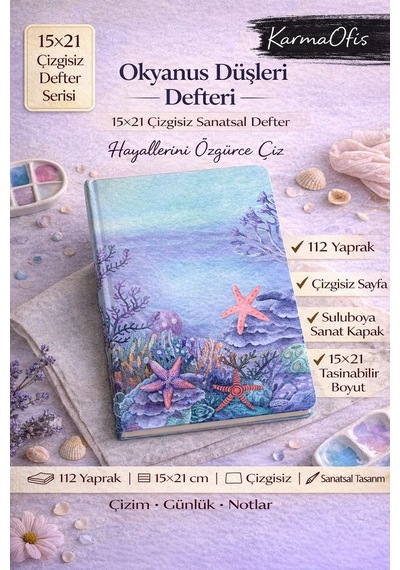 15x21 Çizgisiz Defter 2'li Set Suluboya Düşleri Serisi 112 Yp Günlük Ve Çizim Defteri