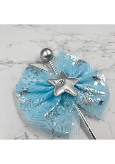 Pasta Üstü Çubuklu Tüllü Yıldız Süs Mavi 23 Cm