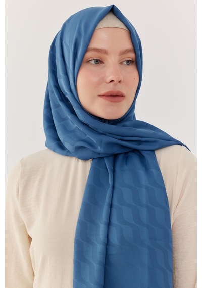 Mirsoy Scarf Dalga Desen İpeksi Jakar Şal - Mavi Mavi