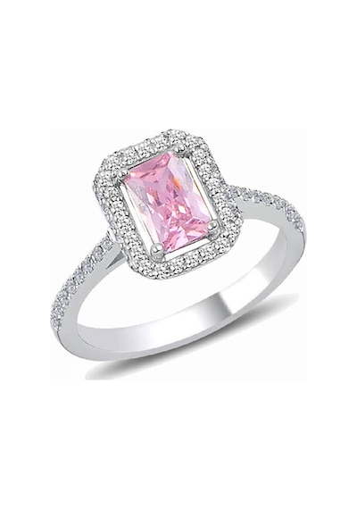 Gümüş Rodyumlu Pırlanta Montürlü Pembe Baget Taşlı Yüzük
