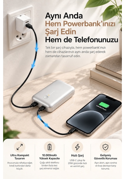 Aukey Pb-y55-wh Spark Mini 10000 Mah Kompakt Hızlı Şarj Powerbank - Beyaz