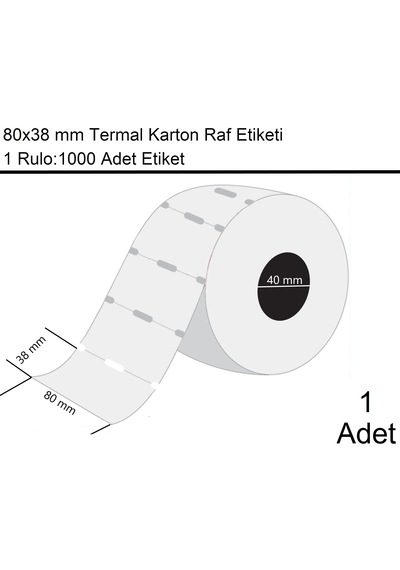 80x38 Mm Karton Termal Raf Reyon Etiketi 1000'li Sarım 1 Rulo Etiket 1
