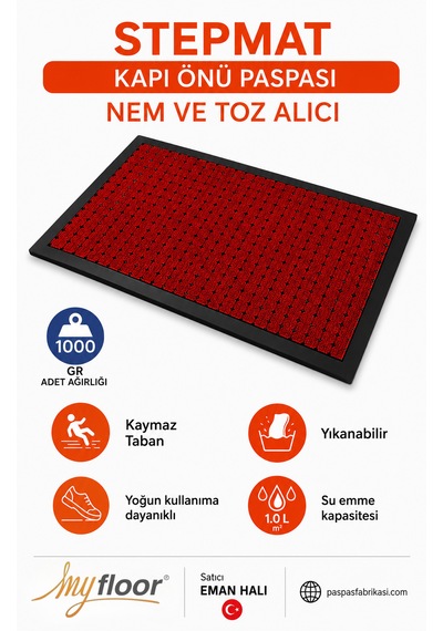 Nem Alıcı Toz Tutucu Çamur Sıyırıcı Pvc Taban Ve Pvc Bordürlü Scroll Benekli Kırmızı Halılı Kapı Önü Paspası Bordo