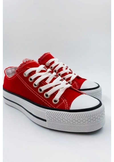 Skywalk Keten Kırmızı Yüksek Taban Sneaker Spor Ayakkabı Kırmızı