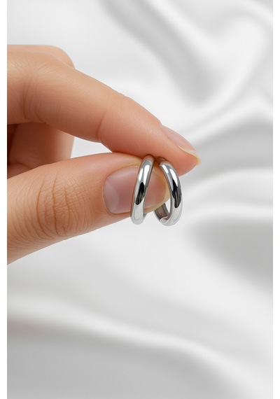 Çekirdekjewelry 925 Ayar Gümüş Düz Sade Halka Küpe Gri