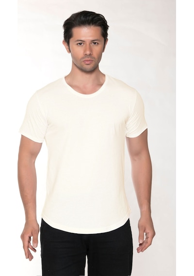 Black Horn Erkek Geniş Yaka %100 Pamuk Salaş T-shirt Ekru