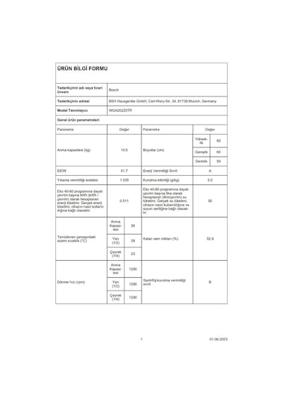 Bosch WGA252Z0TR 1200 Devir 10 KG Çamaşır Makinesi