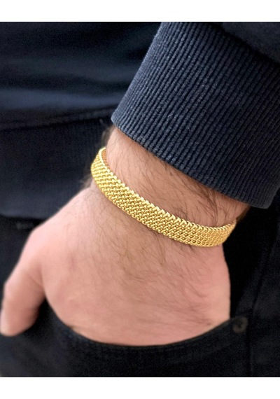 Tamamı Çelik Yarım Ay Şeklinde Gold Çelik Unisex Bileklik