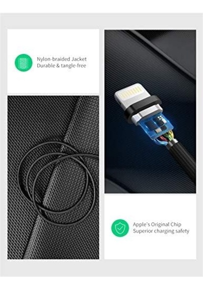 Mfi Lisanslı Usb-a & Lightning Örgülü Data Ve Şarj Kablosu, 2 Metre, Siyah, 60158