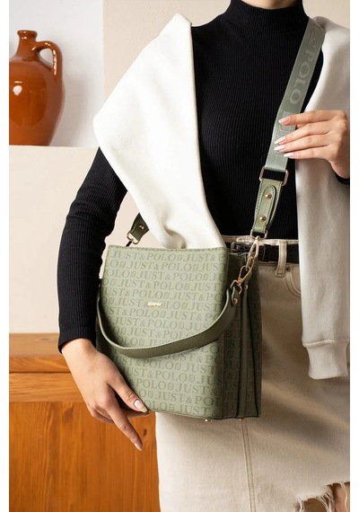 Just Polo Kadın Monogram Baskılı El Ve Omuz Çantası Ebat 25 X 25 Yeşil