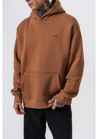 Erkek Respire Yazı Detaylı Kapüşonlu Basic Oversize Hoodie Kahve