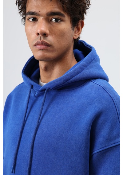 Vamos Basic Oversize Yıkamalı Hoodie Saks Mavi