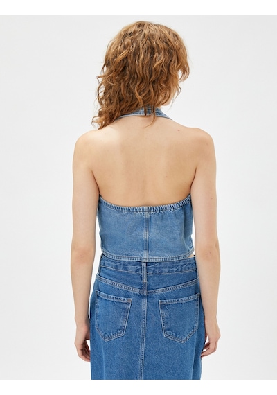 Koton Kot Yelek Crop Halter Yaka Düğmeli Nervürlü Pamuklu Açık İndigo 3sal30012md 3SAL30012MDLGT Koton Kot Yelek Crop Halter Yaka Düğmeli Nervürlü Pamuklu Açık İndigo 3sal30012md 3SAL30012MDLGT