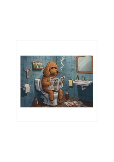 Tuvalette Köpek Karikatürü Art Mdf Tablo