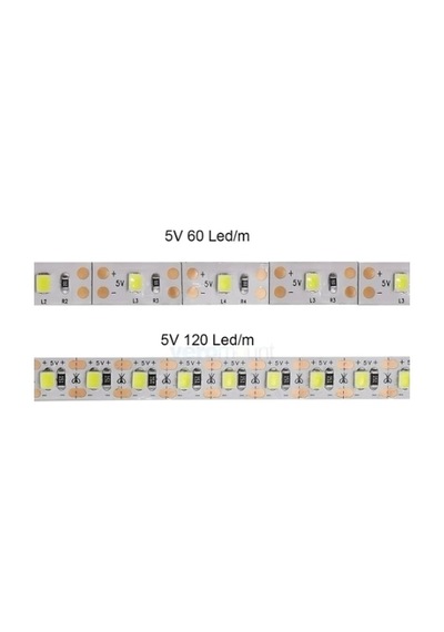 5 Volt 5 Mm 2835 Smd 3000 K Günışığı İç Mekan 120 Ledli 5 Metre Şerit Led