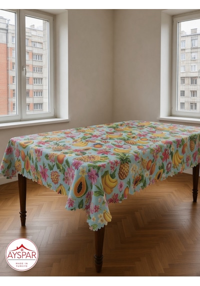 Masa Örtüsü 150x170 Cm Tropik Meyve Desenli Beyaz