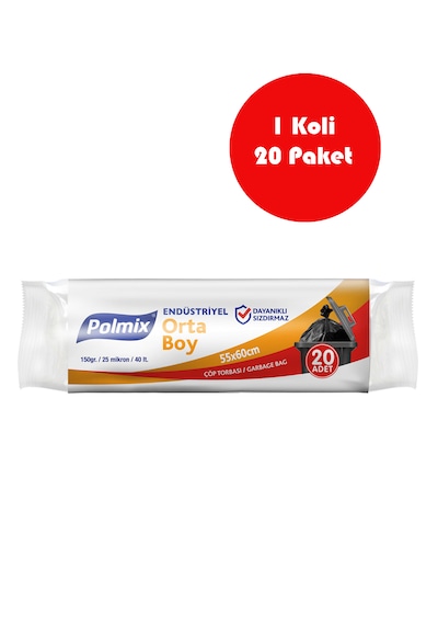 20 Adet Endüstriyel Orta Boy Çöp Torbası 55x60 Cm - P401