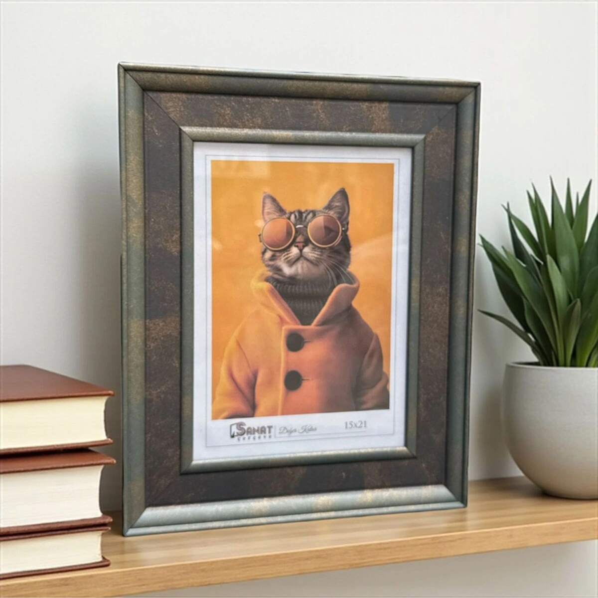 Dekoratif Ahşap Sanat Resim Çerçevesi Haki Yeşil-gri 15x21 Cm