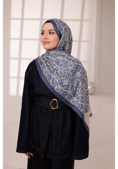 Mimiyum Nevra Desen Soft Şal Mavi