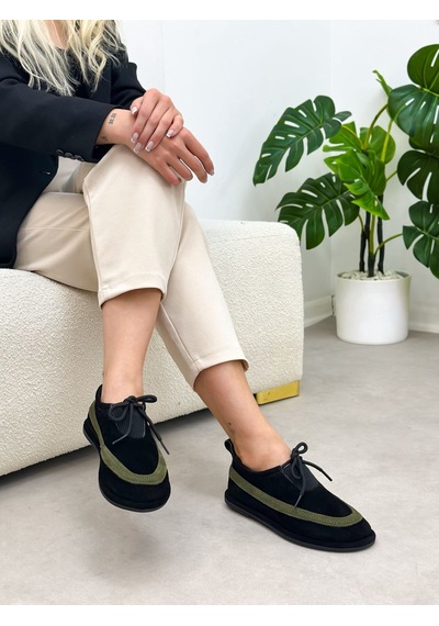 Erva'nın Butiği Siyah Hakiki Deri Santa Bağcık Detay Kadın Sneakers-6388