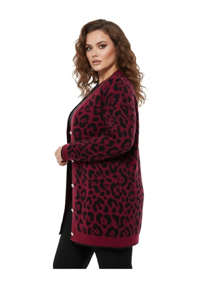 Kadın Leopar Desen Hırka 101002 Bgl-st04079 Bordo