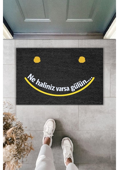 Rugmood Modern Dijital Baskı - Ne Haliniz Varsa Gülün : - Kapı Önü Paspası Siyah