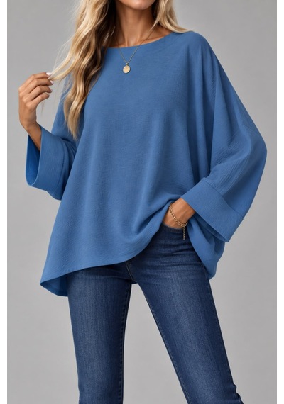 Oversize Yarasa Kol Bluz Mavi