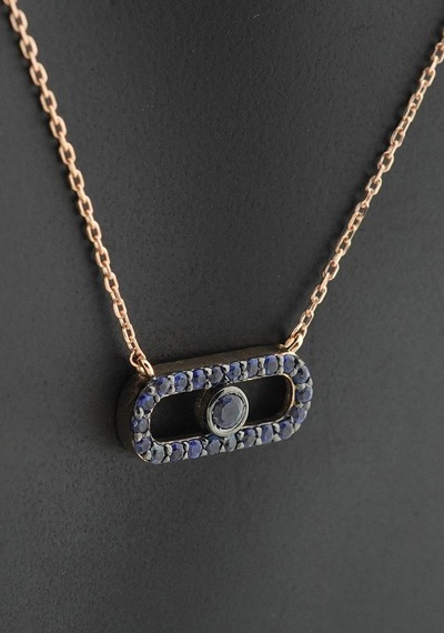 İris Safir Geometrik Kolye Rose Gold