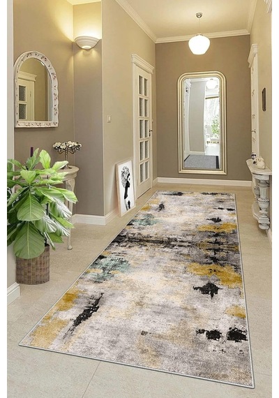 Pelangi Batik Desenli Renk Geçişli Dijital Baskı Yıkanabilir Kaymaz Taban Salon Halısı Ve Yolluk, Bej 80 X 350, 95 Diğer