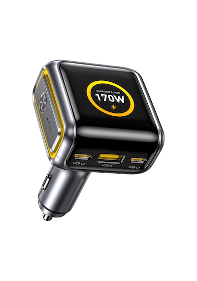 Aohi Superauto Araç İçi Şarjı, 3 Portlu Dijital Ekranlı , 170w Type-c Ve Usb-a Girişli, Usb, Hızlı Ş