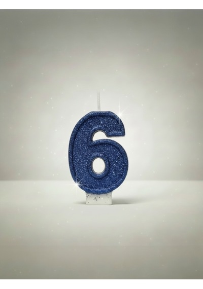 Lacivert Simli Pasta Mumu Doğum Günü Mum 6 Yaş