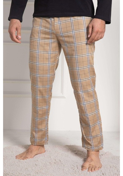 Mecit Pijama Mecit 3053 Siyah Ekoseli Erkek Büyük Beden Pijama Takımı Siyah
