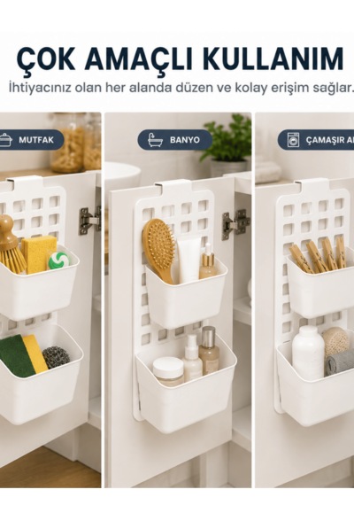 Beylini Seviye Ayarlanabilir 2li Organizer Dolap İçi Askılı 1 Geniş 1 Dar Düzenleyici Pratik Çok Amaçlı Mutfak Beyaz