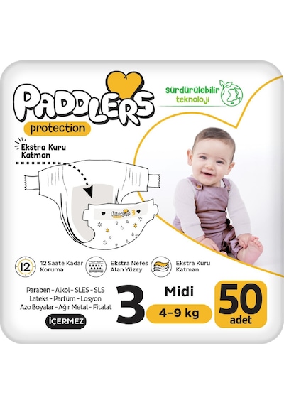 Protection Bebek Bezi 3 Numara Midi (4-9 Kg) 50 Adet – Jumbo Paket, Maksimum Koruma