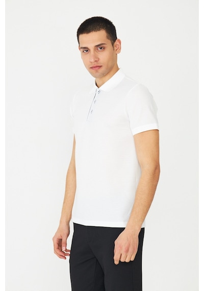 Beyaz Modern Kesim Polo Yaka Erkek T-shirt Beyaz