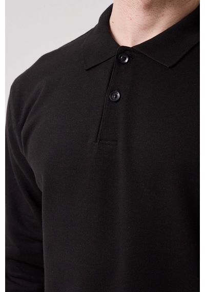 Galanthus Polo Sweat Uzun Kollu Pamuklu Sweatshirt İş Ve Günlük Kullanım İçin Siyah