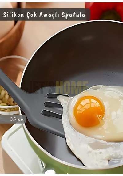Silikon Spatula Servis Spatulası Çok Amaçlı Spatula Paslanmaz Saplı Siyah 35 Cm
