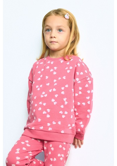 Defacto Kalp Desenli Sweatshirt Esnek Belli İspanyol Paça Tayt 2li Takım Kız Bebek I3663a526wnrd60 Kırmızı-rd60