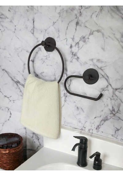 Yapışkanlı Banyo Seti Yuvarlak Havluluk Kapaksız Tuvalet Kağıtlığı Siyah
